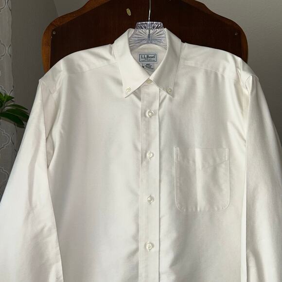 L.L. Bean Wrinkle Resistant Off White Men’s Dress Shirt 151/2-33 - read - Picture 2 of 8